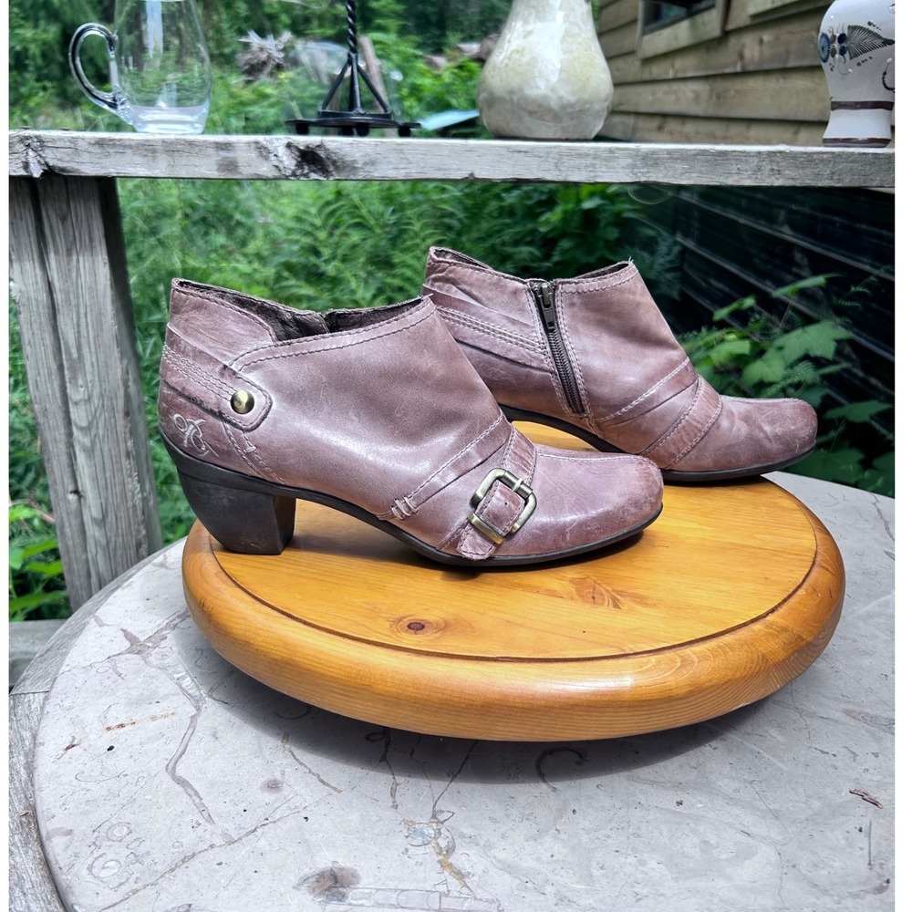 Antistress Mauve Ankle Boots Womens 8.5 Leather Slouchy Buckle Strap Rieker Boho